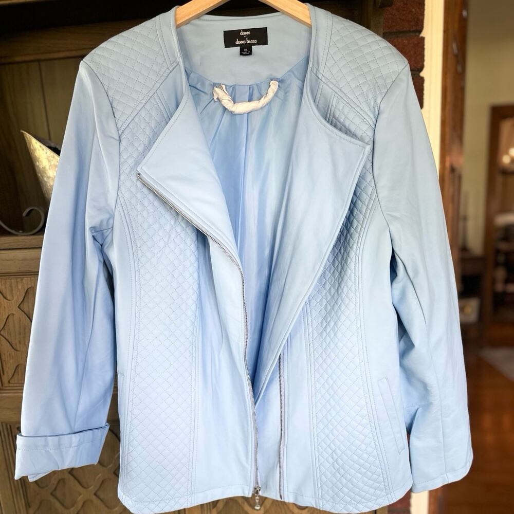 Dennis Basso Light Blue Faux Leather Jacket